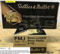9 mm Luger S&B  FMJ Subsonic 150 grs.  50 Stück