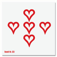 Glücksscheibe Herzscheibe mit 5 Herzen (rot, groß, offen)  11 x 11 cm  25 Stück