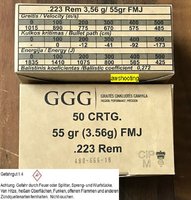 .223 Rem.  GGG  FMJ 55 grs. (GPR 11)  50 Stück