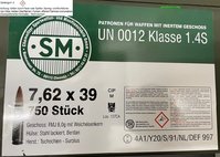 7,62 x 39 Surplus - BXN (Tschechien) Stahlhülse lackiert,Weichkern, 8,0 g  750 Schuß in Metallkiste