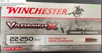 .22-250 Rem.  Winchester Varmint X  Polymer Tip Rapid Expansion 55 grs.  20 Stück