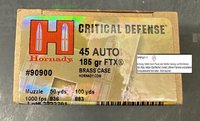.45 Auto Hornady Critical Defense 185 grs.  20 Stück